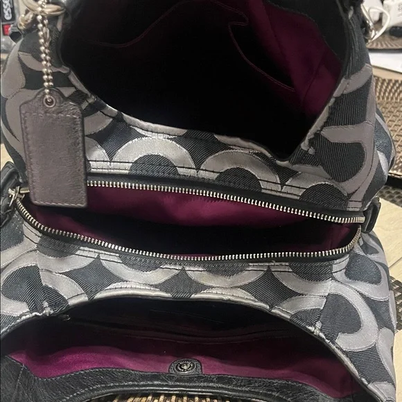 Coach Black Silver and Gray Circle Pattern Shoulder Bag - Picture 13 of 16